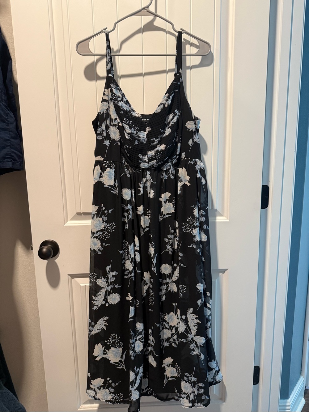 Torrid Black Maxi Dress with White and Light Blue Floral Print